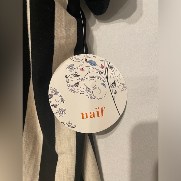 Naif Short Sleeve Beaded Bow Top Women's 2x Black & Cream Striped NWT - Picture 6 of 7